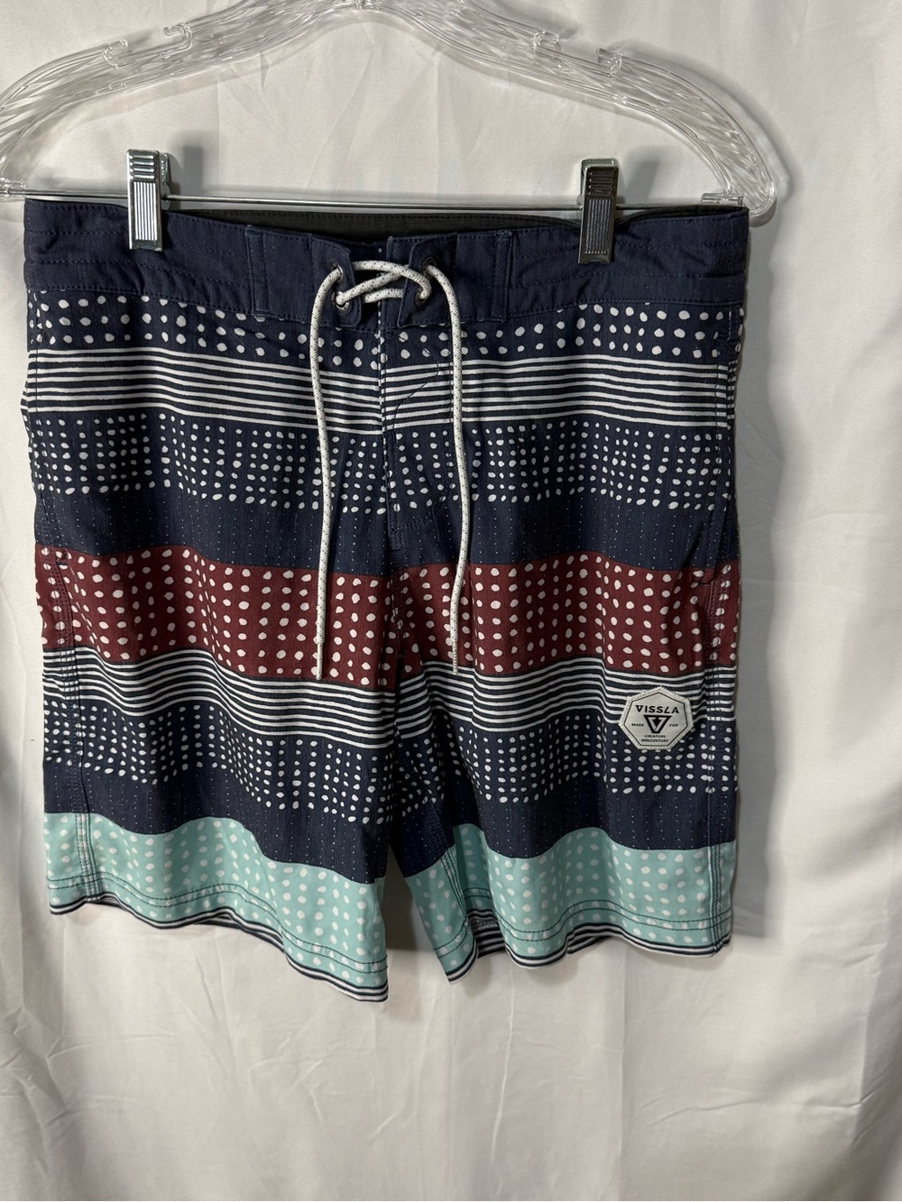 VISSLA Navy, Burgundy & Mint Striped Men’s Boardshorts